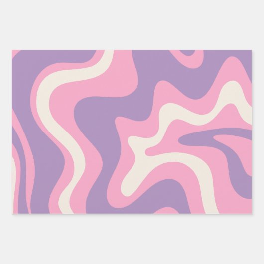 Retro Liquid Swirl Groovy Abstrakt Lila rosa Geschenkpapier Set (Vorderseite)