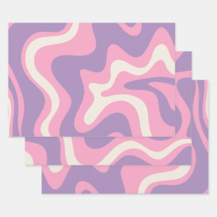 Retro Liquid Swirl Groovy Abstrakt Lila rosa Geschenkpapier Set