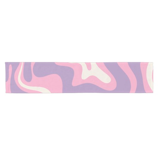 Retro Liquid Swirl Groovy Abstrakt Lila rosa Kurzer Tischläufer (Horizontal)