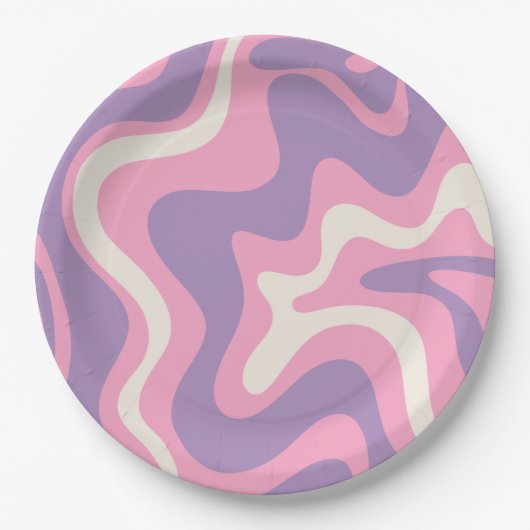 Retro Liquid Swirl Groovy Abstrakt Lila rosa Pappteller (Vorderseite)