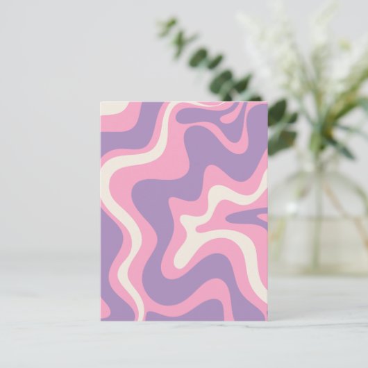 Retro Liquid Swirl Groovy Abstrakt Lila rosa Postkarte (Stehend Vorderseite)