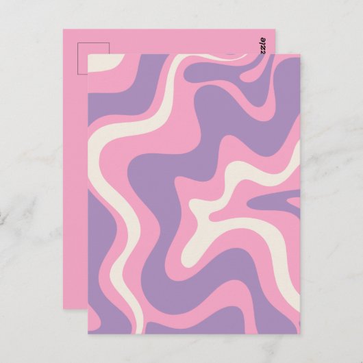 Retro Liquid Swirl Groovy Abstrakt Lila rosa Postkarte (Vorne/Hinten)