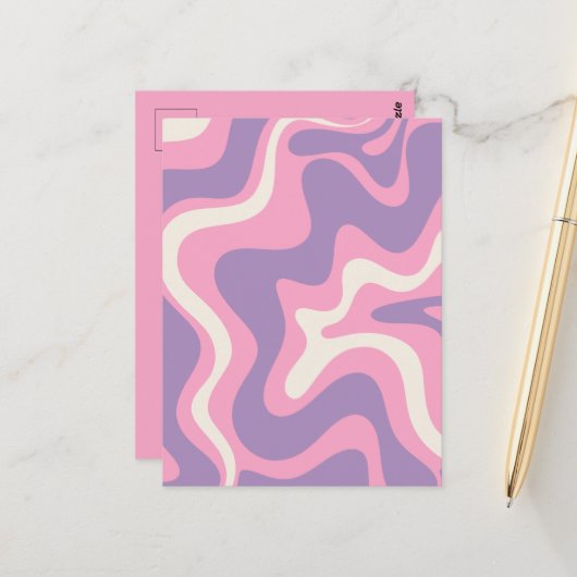 Retro Liquid Swirl Groovy Abstrakt Lila rosa Postkarte (Vorderseite/Rückseite Beispiel)