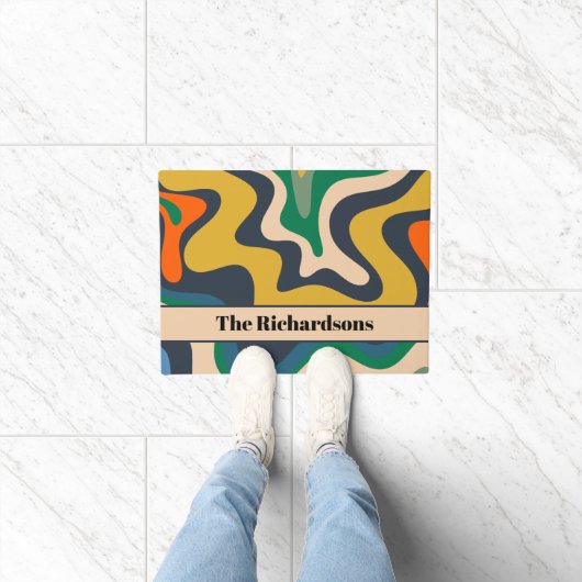 Retro Liquid Swirl Groovy Abstrakt Personalisiert Fußmatte (Indoor)