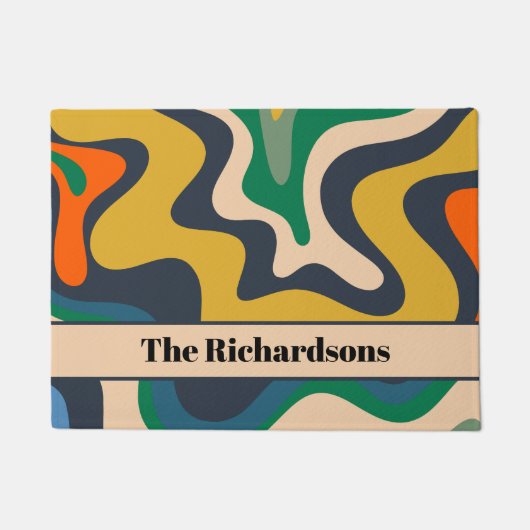 Retro Liquid Swirl Groovy Abstrakt Personalisiert Fußmatte (Vorderseite)
