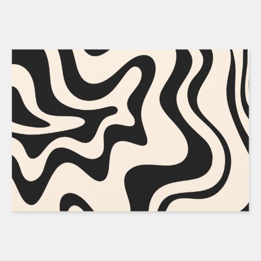 Retro Liquid Swirl Modernes Abstraktes Muster Schw Geschenkpapier Set (Vorderseite 3)