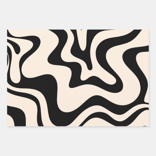 Retro Liquid Swirl Modernes Abstraktes Muster Schw Geschenkpapier Set (Vorderseite 2)