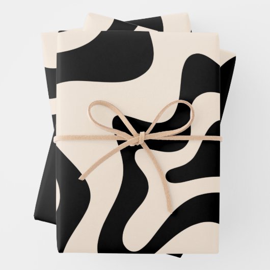 Retro Liquid Swirl Modernes Abstraktes Muster Schw Geschenkpapier Set (Beispiel)