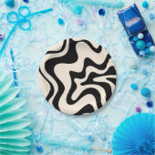 Retro Liquid Swirl Modernes Abstraktes Muster Schw Pappteller (Party)