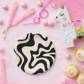 Retro Liquid Swirl Modernes Abstraktes Muster Schw Pappteller (Party)
