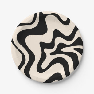 Retro Liquid Swirl Modernes Abstraktes Muster Schw Pappteller