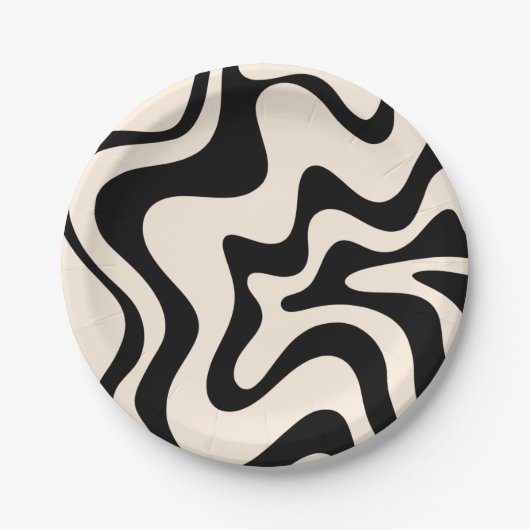 Retro Liquid Swirl Modernes Abstraktes Muster Schw Pappteller (Vorderseite)