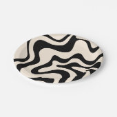 Retro Liquid Swirl Modernes Abstraktes Muster Schw Pappteller (Schrägansicht)