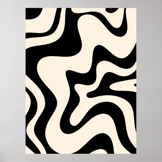 Retro Liquid Swirl Modernes Abstraktes Muster Schw Poster (Vorne)