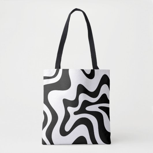 Retro Liquid Swirl Trippy Black and White Abstrakt Tasche (Vorderseite)