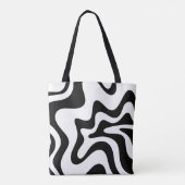 Retro Liquid Swirl Trippy Black and White Abstrakt Tasche (Rückseite)