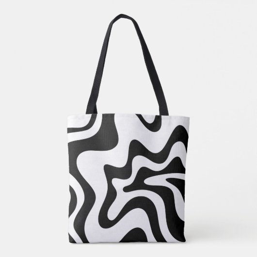 Retro Liquid Swirl Trippy Black and White Abstrakt Tasche (Rückseite)