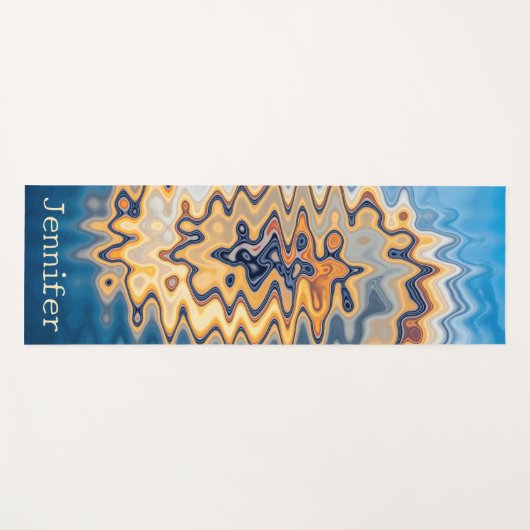Retro Liquid Wavy Swirl Blue Yellow Pattern Name Yogamatte (Vorderseite (Horizontal))