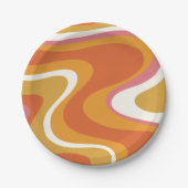 Retro Liquid Wirbel Muster in Orange Pink Mustard Pappteller (Vorderseite)