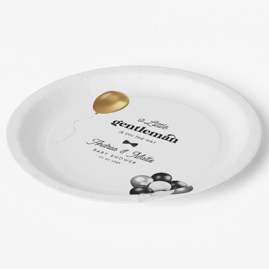 Retro Little Gentleman Balloons Boy Baby Shower Pappteller (Schrägansicht)