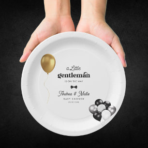 Retro Little Gentleman Balloons Boy Baby Shower Pappteller