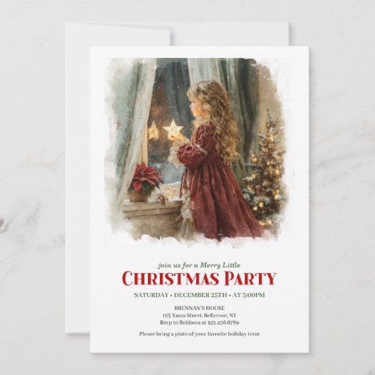 Retro little girl holding shining star digital  einladung (Vorderseite)