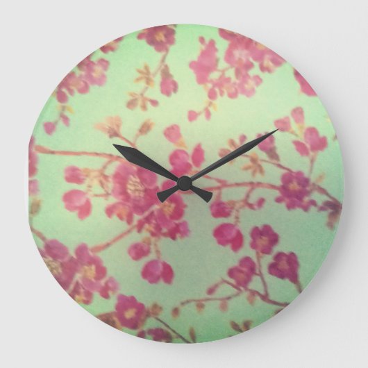 Retro little pink flowers große wanduhr (Vorderseite)