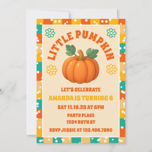 Retro Little Pumpkin Fall Geburtstagsparty Einladung (Vorderseite)