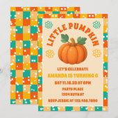 Retro Little Pumpkin Fall Geburtstagsparty Einladung (Vorne/Hinten)