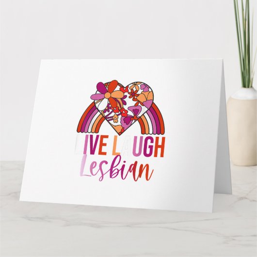 Retro Live Lagh Lesbian Rainbow Floral Heart Prix Karte (Vorderseite)