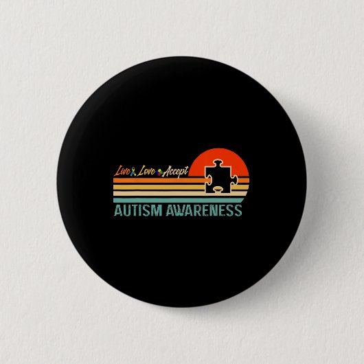 Retro Live Love Accept Autismus-Bewusstsein Gesche Button (Vorderseite)