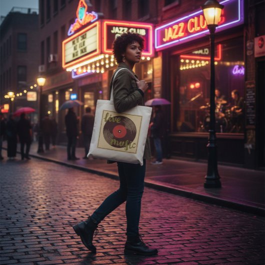 Retro Live Music Vinyl Record Tote Bag Tragetasche