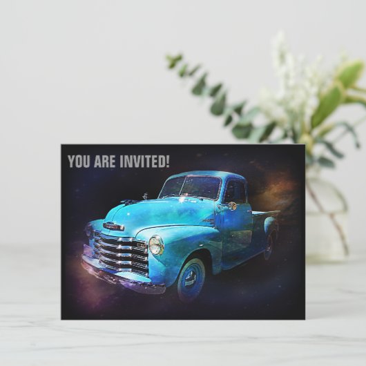 Retro LKW ist aus dieser Welt heraus Einladung (Stehend Vorderseite)