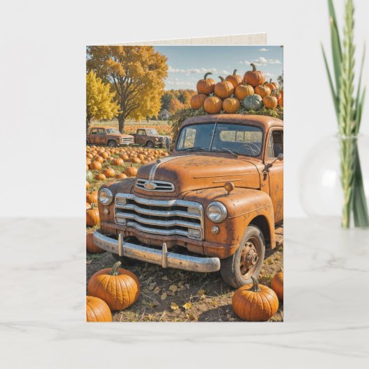 Retro-LKW mit Pumpkins für den Erntedank Karte (Vorderseite)