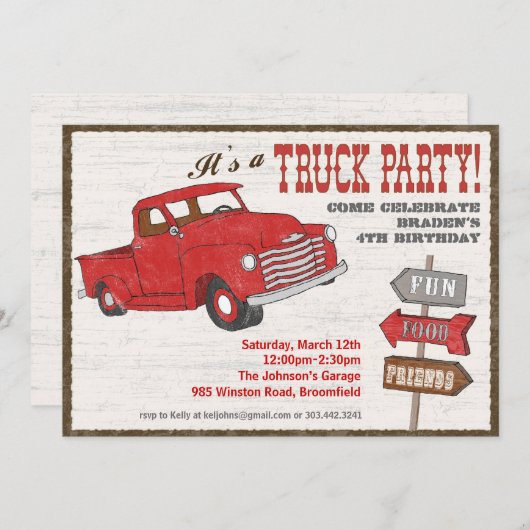 Retro LKW-Party Einladung (Vorne/Hinten)