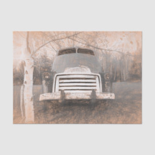 Retro-LKW Vintage Antik Sepia-Grau Rustikale Kunst Seidenpapier