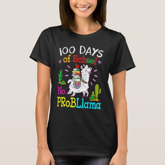 Retro Llama & Books Happy 100 Days Of School No Pr T-Shirt (Vorderseite)