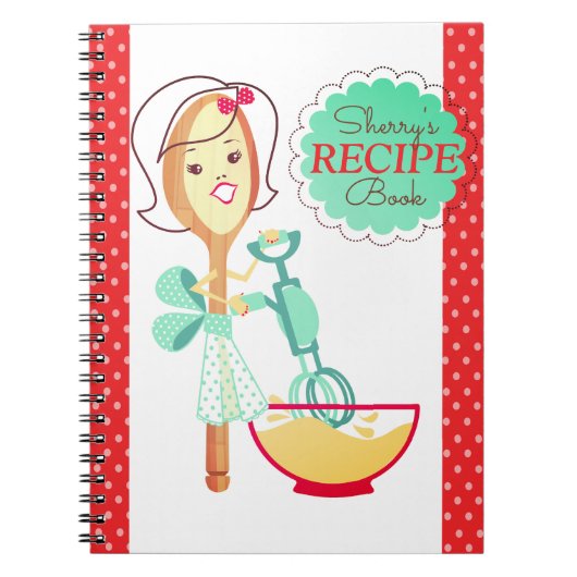 Retro-Löffel Backgirl Kochbuch Rezept Notebook Notizblock (Vorderseite)