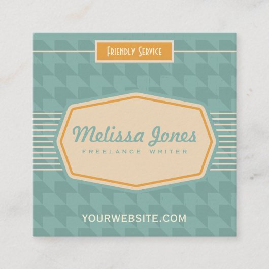 Retro Logo-Art-Quadrat-Form-Visitenkarte-Aqua Quadratische Visitenkarte (Vorderseite)