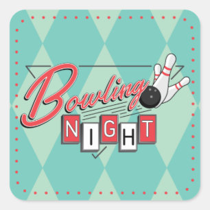 Retro-Logo-Bowling-Night-Aufkleber Quadratischer Aufkleber