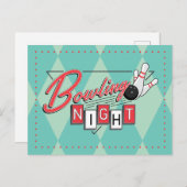 Retro Logo Bowling Night Einladungspostkarte (Vorne/Hinten)