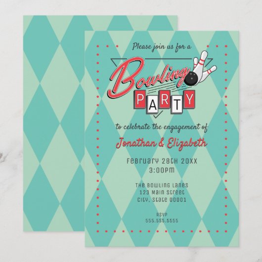 Retro-Logo-Bowling Party Einladung (Vorne/Hinten)
