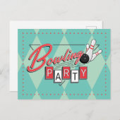 Retro Logo-Bowlings-Party-Postkarte Ankündigungspostkarte (Vorne/Hinten)