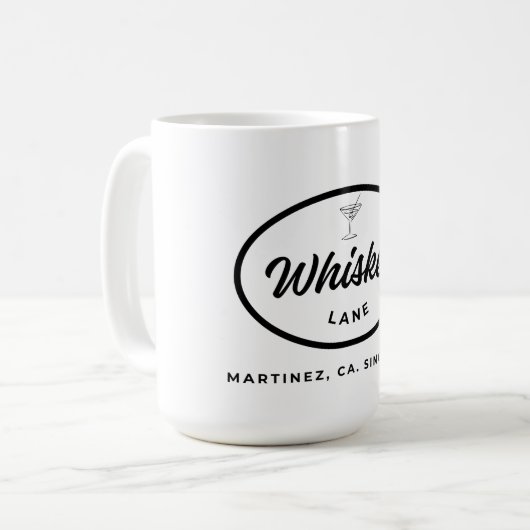 Retro-Logo der Whiskey-Lane Kaffeetasse (Vorderseite Links)