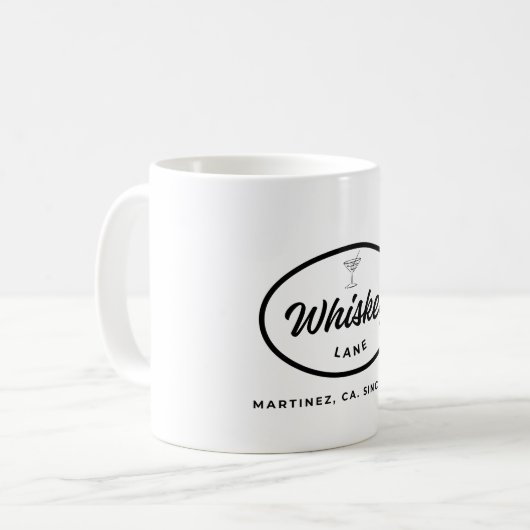 Retro-Logo der Whiskey-Lane Kaffeetasse (Vorderseite Links)