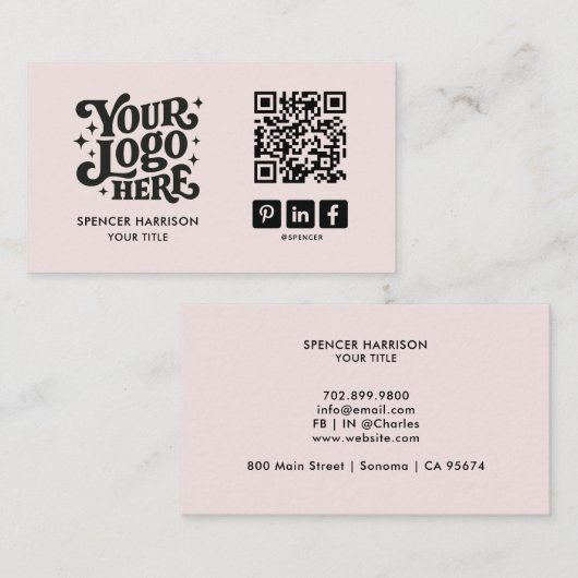 Retro-Logo-QR-Code-Rosa Visitenkarte (Vorne/Hinten)