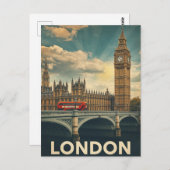 Retro London Big Ben und Bus Postkarte (Vorne/Hinten)
