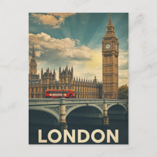 Retro London Big Ben und Bus Postkarte