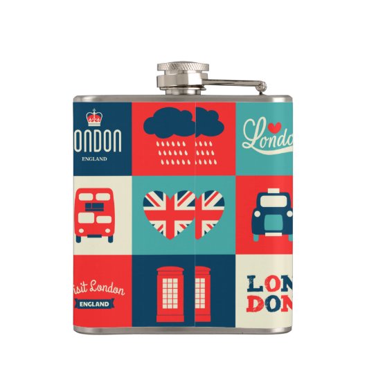 Retro London Collage Flask Flachmann (Rückseite)