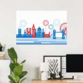 Retro London Skyline mit Fireworks Poster (Heimbüro)
